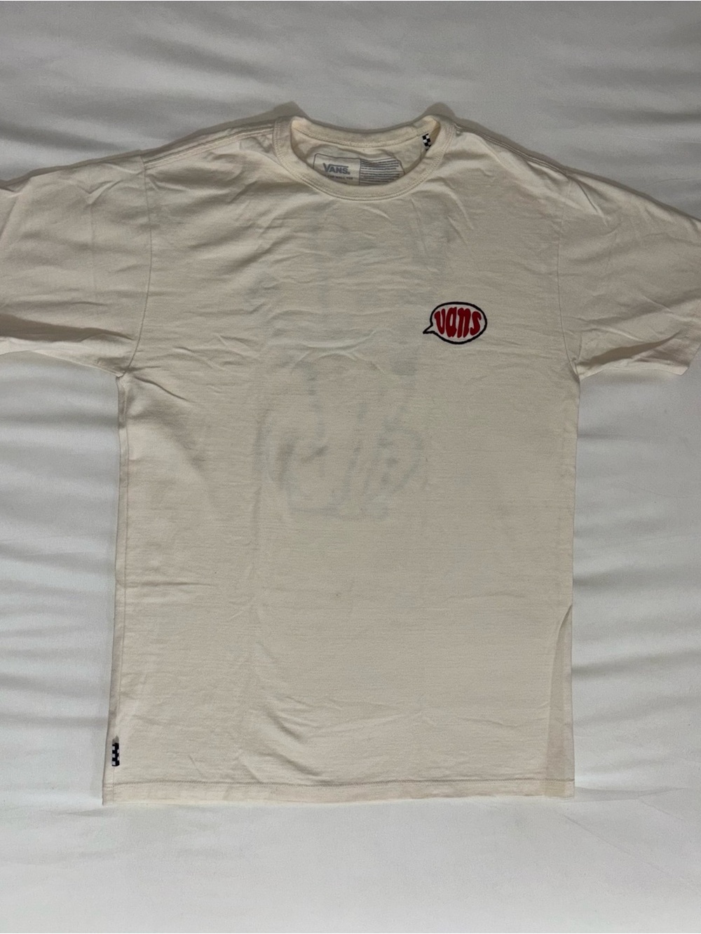 Vans Cream Short Sleeve Tee with Red Chest Logo